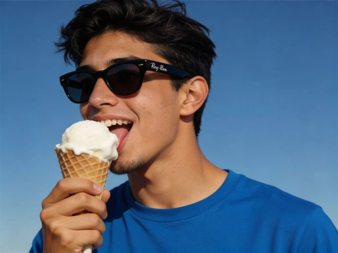 Modelo digital comiendo helado